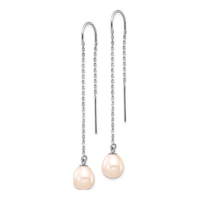 14K White Gold Freshwater Cultured Pearl Threader Earrings – view 2