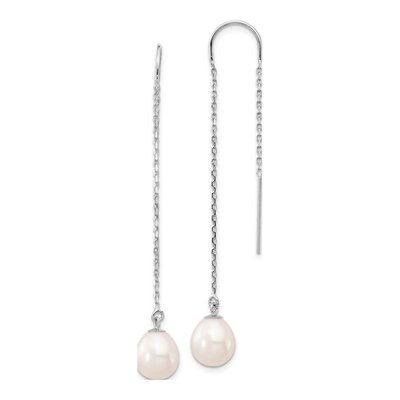 14K White Gold Freshwater Cultured Pearl Threader Earrings