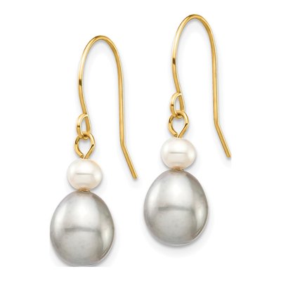 14K Yellow Gold Grey Freshwater Cultured Pearl & Freshwater Cultured Pearl Dangle Earrings – view 2