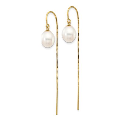 14K Yellow Gold Freshwater Cultured Pearl Threader Earrings – view 2