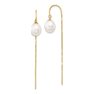 14K Yellow Gold Freshwater Cultured Pearl Threader Earrings