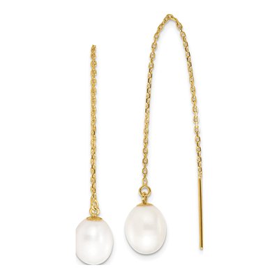 14K Yellow Gold Freshwater Cultured Pearl Threader Earrings