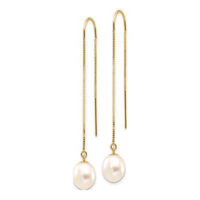14K Yellow Gold Freshwater Cultured Pearl Threader Earrings – view 2