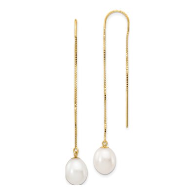 14K Yellow Gold Freshwater Cultured Pearl Threader Earrings