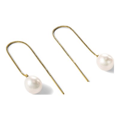 14K Yellow Gold Freshwater Cultured Pearl Threader Earrings – view 5