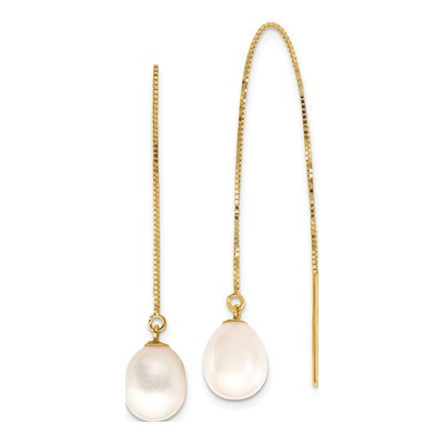 14K Yellow Gold Freshwater Cultured Pearl Threader Earrings