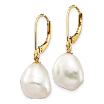 14K Yellow Gold Freshwater Cultured Pearl Leverback Earrings – view 2