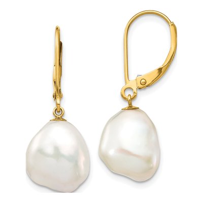 14K Yellow Gold Freshwater Cultured Pearl Leverback Earrings