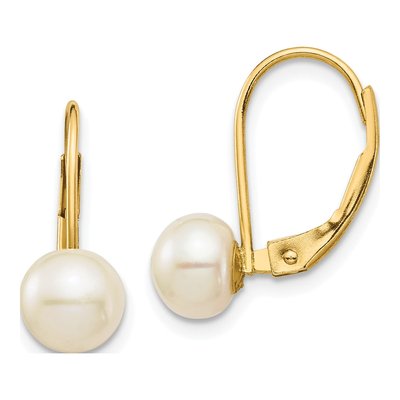 14K Yellow Gold Freshwater Cultured Pearl Leverback Earrings
