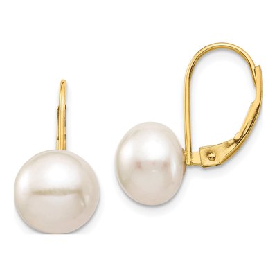 14K Yellow Gold Freshwater Cultured Pearl Leverback Earrings