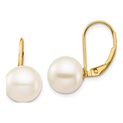 14K Yellow Gold Freshwater Cultured Pearl Leverback Earrings