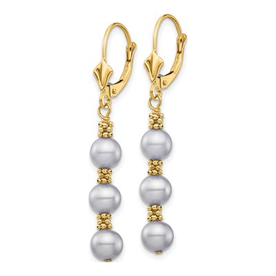 14K Yellow Gold Grey Freshwater Cultured Pearl Leverback Earrings – view 2