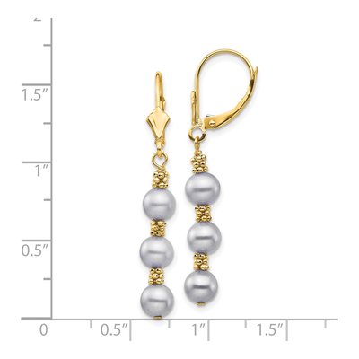14K Yellow Gold Grey Freshwater Cultured Pearl Leverback Earrings – view 4