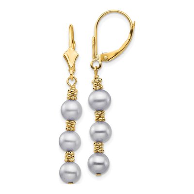14K Yellow Gold Grey Freshwater Cultured Pearl Leverback Earrings
