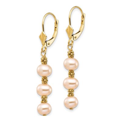 14K Yellow Gold Pink Freshwater Cultured Pearl Leverback Earrings – view 2