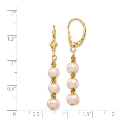 14K Yellow Gold Pink Freshwater Cultured Pearl Leverback Earrings – view 4