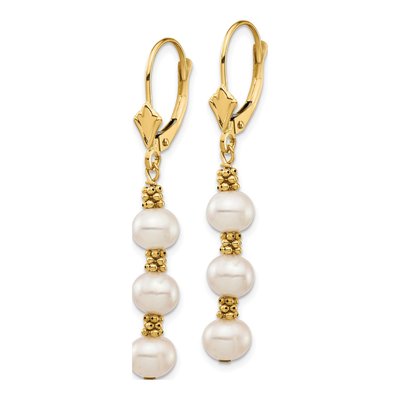 14K Yellow Gold Freshwater Cultured Pearl Leverback Earrings – view 2