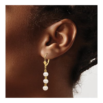14K Yellow Gold Freshwater Cultured Pearl Leverback Earrings – view 3