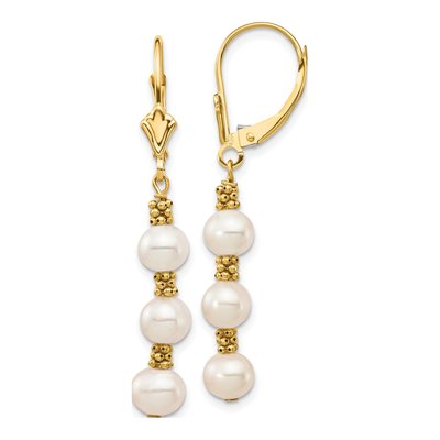 14K Yellow Gold Freshwater Cultured Pearl Leverback Earrings