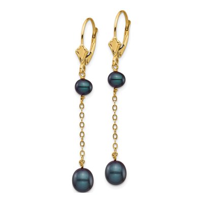 14K Yellow Gold Black Freshwater Cultured Pearl Leverback Earrings – view 2