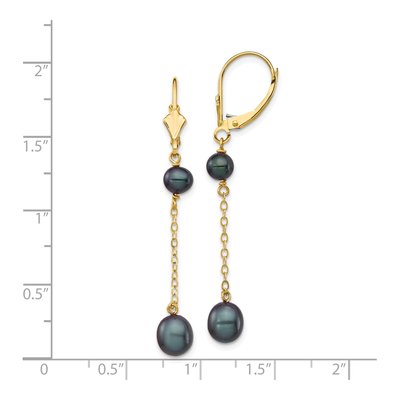 14K Yellow Gold Black Freshwater Cultured Pearl Leverback Earrings – view 4