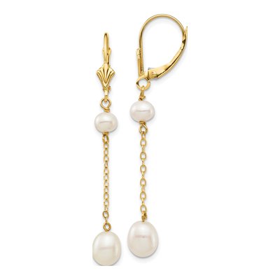14K Yellow Gold Freshwater Cultured Pearl Leverback Earrings