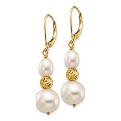 14K Yellow Gold Freshwater Cultured Pearl Leverback Earrings – view 2