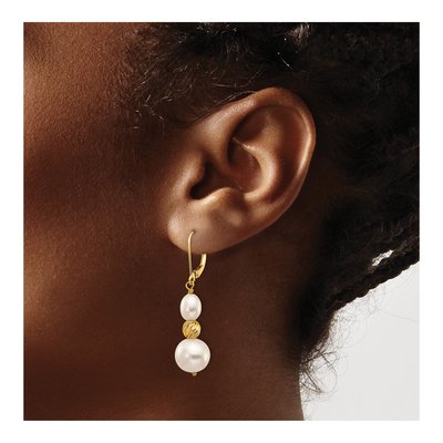14K Yellow Gold Freshwater Cultured Pearl Leverback Earrings – view 3