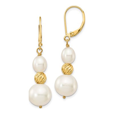14K Yellow Gold Freshwater Cultured Pearl Leverback Earrings