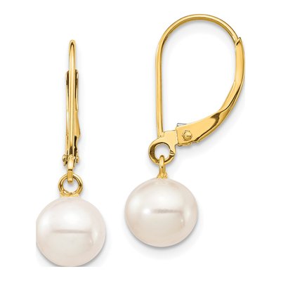 14K Yellow Gold Freshwater Cultured Pearl Leverback Earrings
