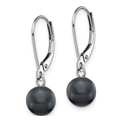 14K White Gold Black Freshwater Cultured Pearl Leverback Earrings – view 2