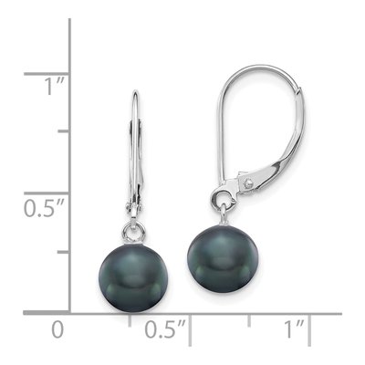 14K White Gold Black Freshwater Cultured Pearl Leverback Earrings – view 4