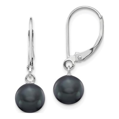 14K White Gold Black Freshwater Cultured Pearl Leverback Earrings