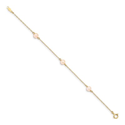 14K Yellow Gold Pink Freshwater Cultured Pearl Girls' Bracelet – view 2