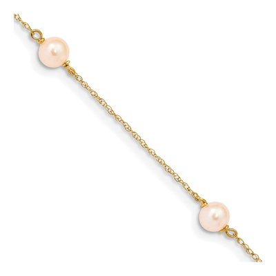 14K Yellow Gold Pink Freshwater Cultured Pearl Girls' Bracelet