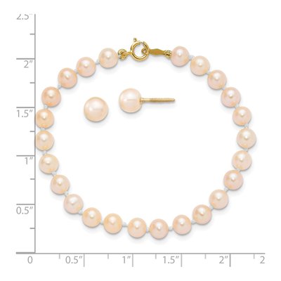 Girls' 14K Gold Pink Pearl Bracelet & Earrings Set – view 3