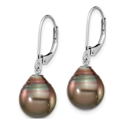 14K White Gold Black Tahitian Cultured Pearl Leverback Earrings – view 2