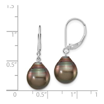 14K White Gold Black Tahitian Cultured Pearl Leverback Earrings – view 4
