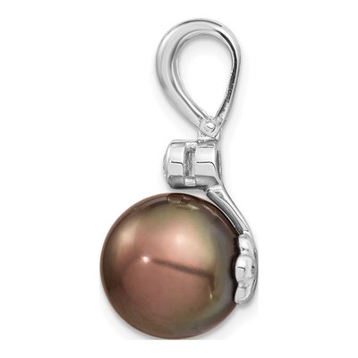 14K White Gold 1/15 ct tw Black Tahitian Cultured Pearl & Diamond Round Pendant – view 2