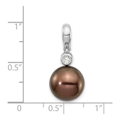 14K White Gold 1/15 ct tw Black Tahitian Cultured Pearl & Diamond Round Pendant – view 3