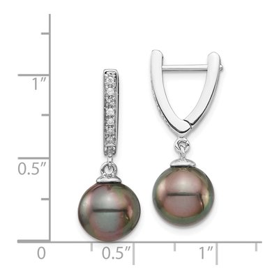 14K White Gold 1/10 ct tw Black Tahitian Cultured Pearl & Diamond Round Dangle Earrings – view 4