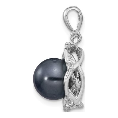 14K White Gold 1/15 ct tw Black Tahitian Cultured Pearl & Diamond Wg Round 075Ct Pendant – view 2
