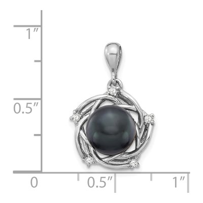 14K White Gold 1/15 ct tw Black Tahitian Cultured Pearl & Diamond Wg Round 075Ct Pendant – view 3