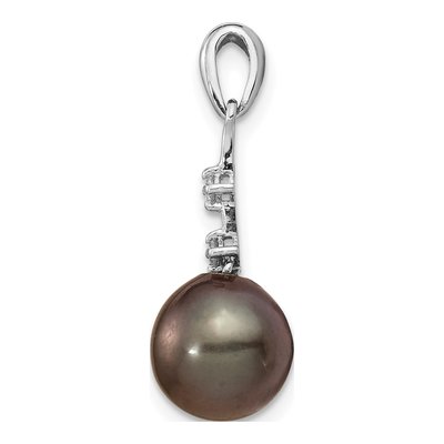 14K White Gold Black Tahitian Cultured Pearl & Diamond Teardrop Pendant – view 2