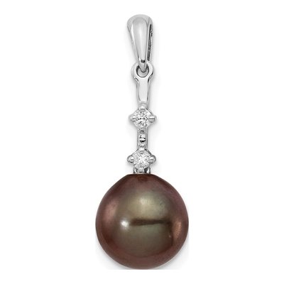 14K White Gold Black Tahitian Cultured Pearl & Diamond Teardrop Pendant