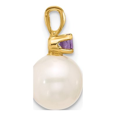14K Yellow Gold Amethyst & Freshwater Cultured Pearl Round 07AM Pendant – view 2