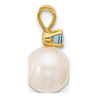 14K Yellow Gold Swiss Blue Topaz & Freshwater Cultured Pearl Pendant – view 2