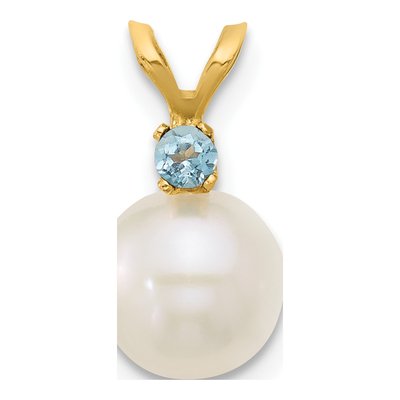 14K Yellow Gold Swiss Blue Topaz & Freshwater Cultured Pearl Pendant