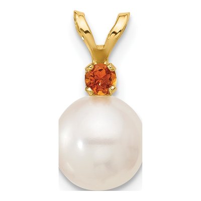 14K Yellow Gold Citrine & Freshwater Cultured Pearl Round 07CI Pendant
