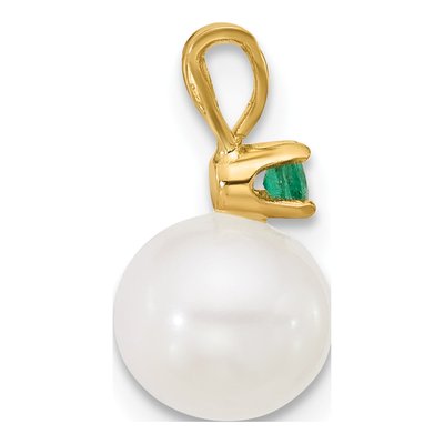 14K Yellow Gold Emerald & Freshwater Cultured Pearl Round 09EM Pendant – view 2